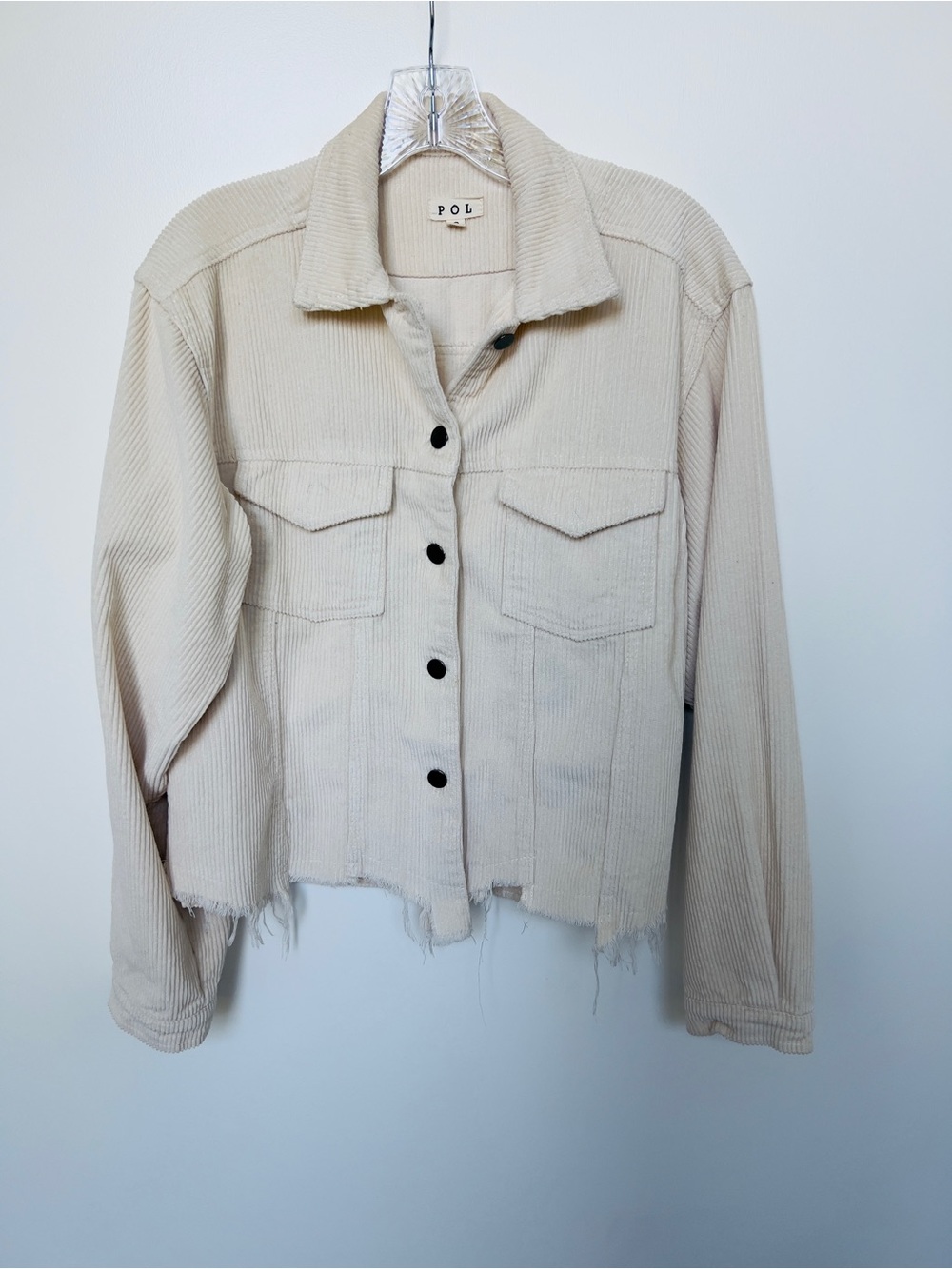 POL women’s Beige Corduroy Button-Front Jacket size small